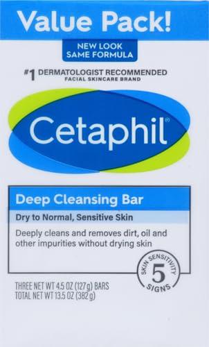 Cetaphil Bar Soap, Deep Cleansing Face and Body Bar, Pack of 3, For Dry to Normal, Sensitive Skin, Soap Free, Hypoallergenic, Paraben Free, Fragrance Free, Removes Makeup, Dirt and Oil(4.5 Ounce (Pack of 18))
