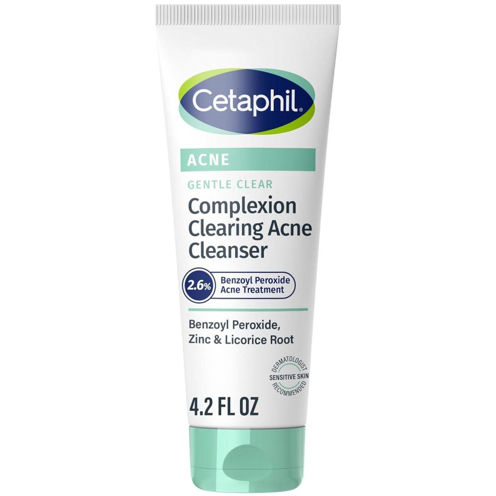Cetaphil Gentle Clear Complexion-Clearing BPO Acne Cleanser with 2.6% Benzoyl Peroxide, Creamy and Soothing for Sensitive Skin, Suitable for All Skin Types, 4.2oz(BPO Cleanser)