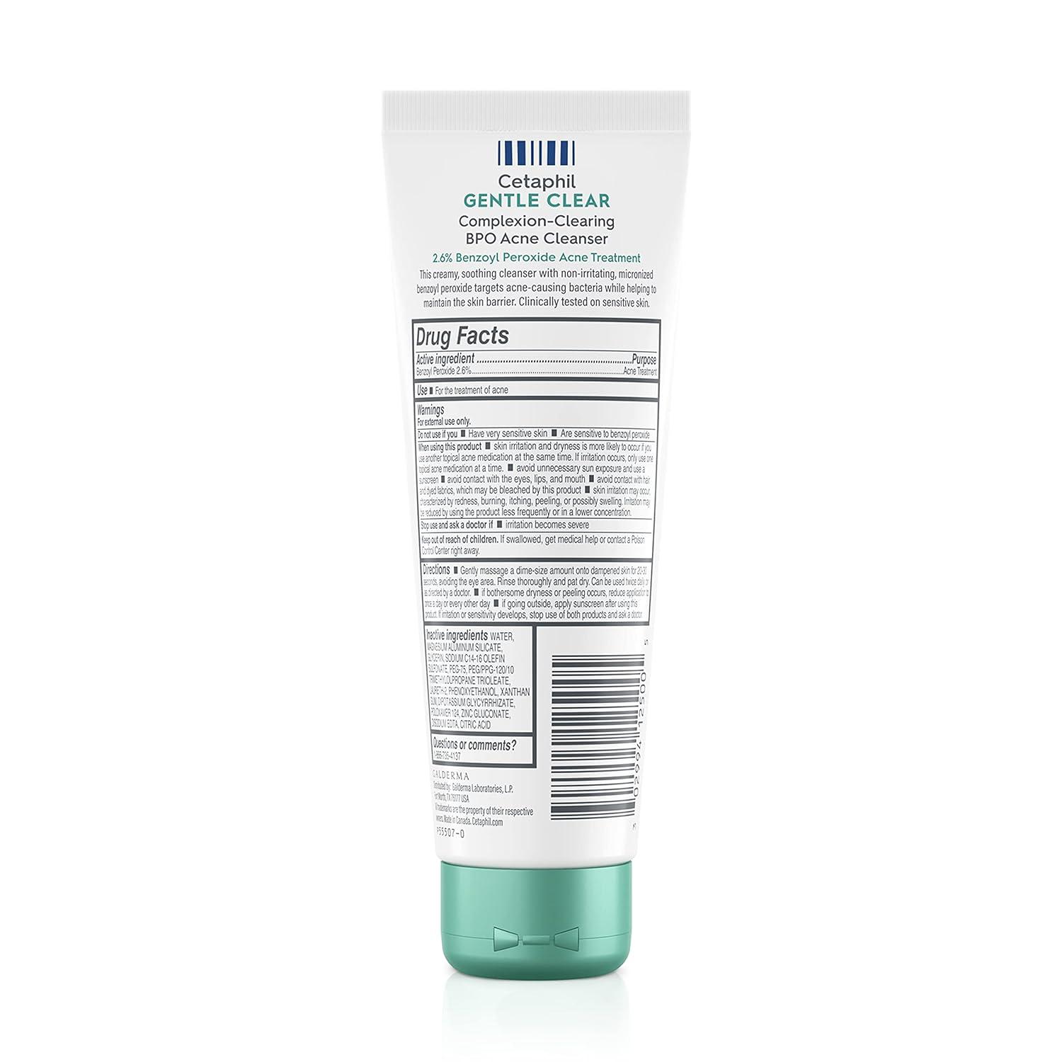 Cetaphil Gentle Clear Complexion-Clearing BPO Acne Cleanser with 2.6% Benzoyl Peroxide, Creamy and Soothing for Sensitive Skin, Suitable for All Skin Types, 4.2oz(BPO Cleanser)