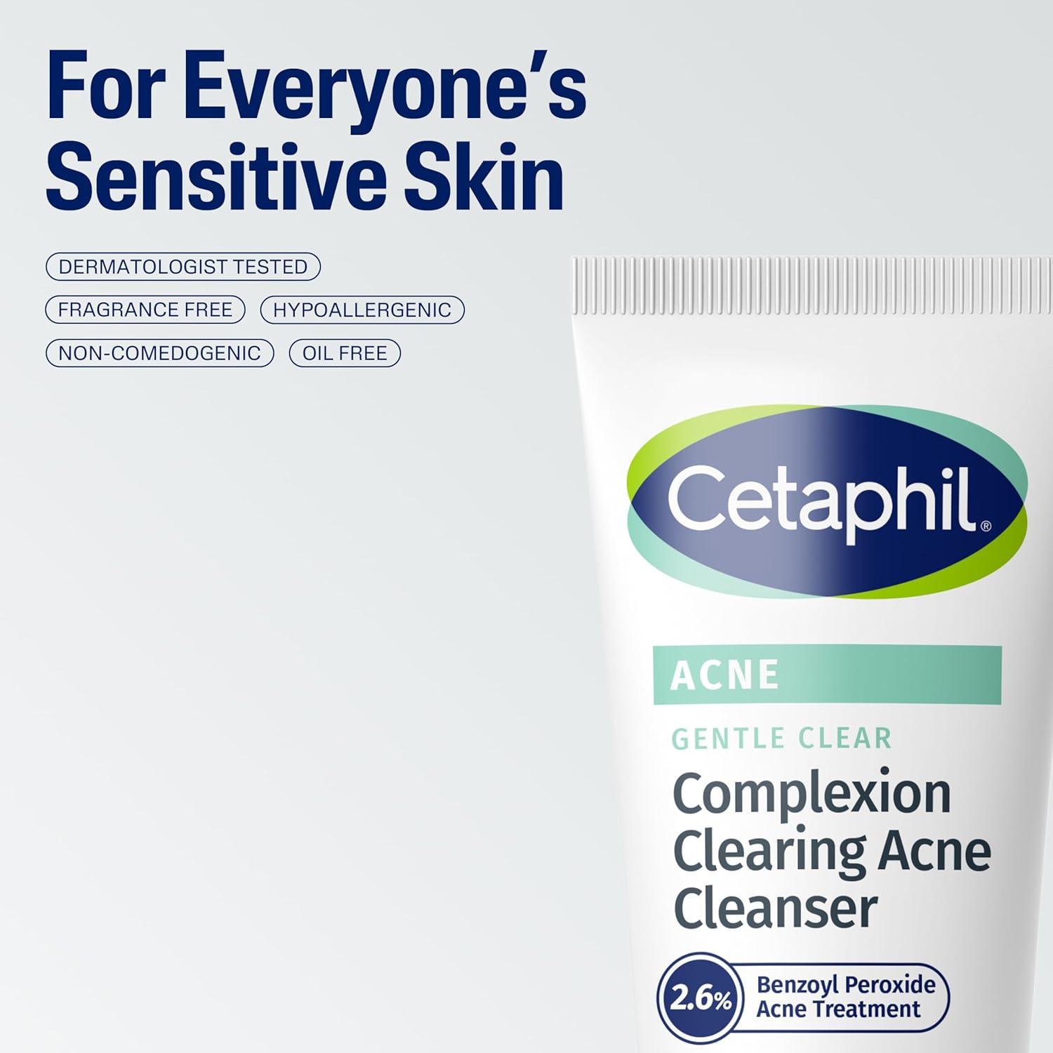 Cetaphil Gentle Clear Complexion-Clearing BPO Acne Cleanser with 2.6% Benzoyl Peroxide, Creamy and Soothing for Sensitive Skin, Suitable for All Skin Types, 4.2oz(BPO Cleanser)