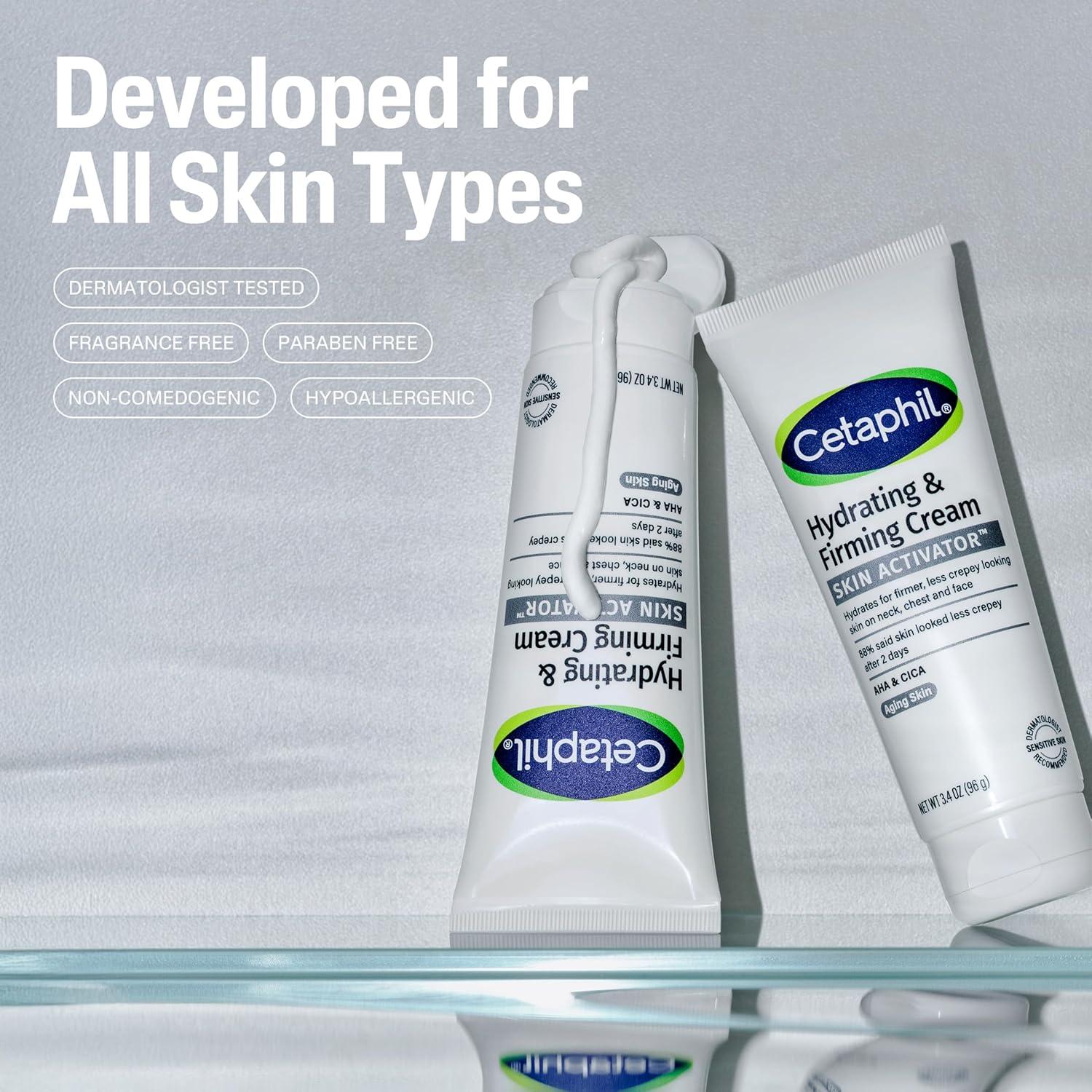 Cetaphil Skin Activator Hydrating & Firming Cream For Face, Neck & Chest 3.4 oz, Mandelic Acid (AHA) and Centella Asiatica (CICA) Cream, Hydrates and Firms Aging Skin, Anti-Aging Skincare