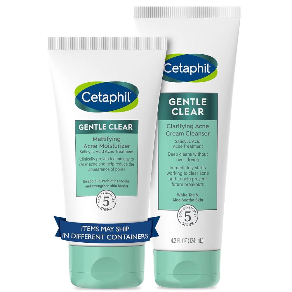 Cetaphil Acne Clearing Kit – Clarifying Acne Cream Cleanser (4.2 oz) & Mattifying Acne Moisturizer (3 oz) with Salicylic Acid, Deep Clean, Hydrate and Treat Sensitive Acne Prone Skin