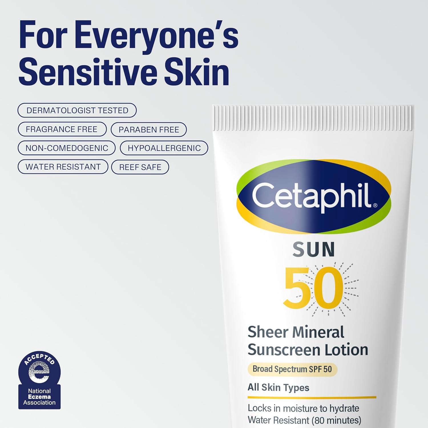 Cetaphil Sheer Mineral Sunscreen Stick for Face & Body, 0.5oz, 100% UVA/UVB Mineral Sunscreen: Zinc Oxide & Titanium Dioxide, Broad Spectrum SPF 50, For Sensitive Skin(NEW SPF 50 Lotion)
