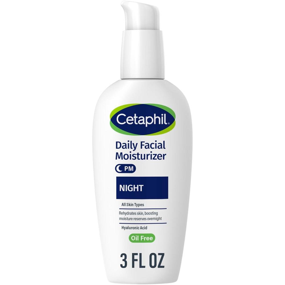 Cetaphil Night Moisturizer for Face, Hydrating Facial Moisturizer with Hyaluronic Acid, For All Skin Types, Lightweight and Non-Comedogenic, Dermatologist Recommended for Sensitive Skin, 3oz(3 Fl Oz (Pack of 1))