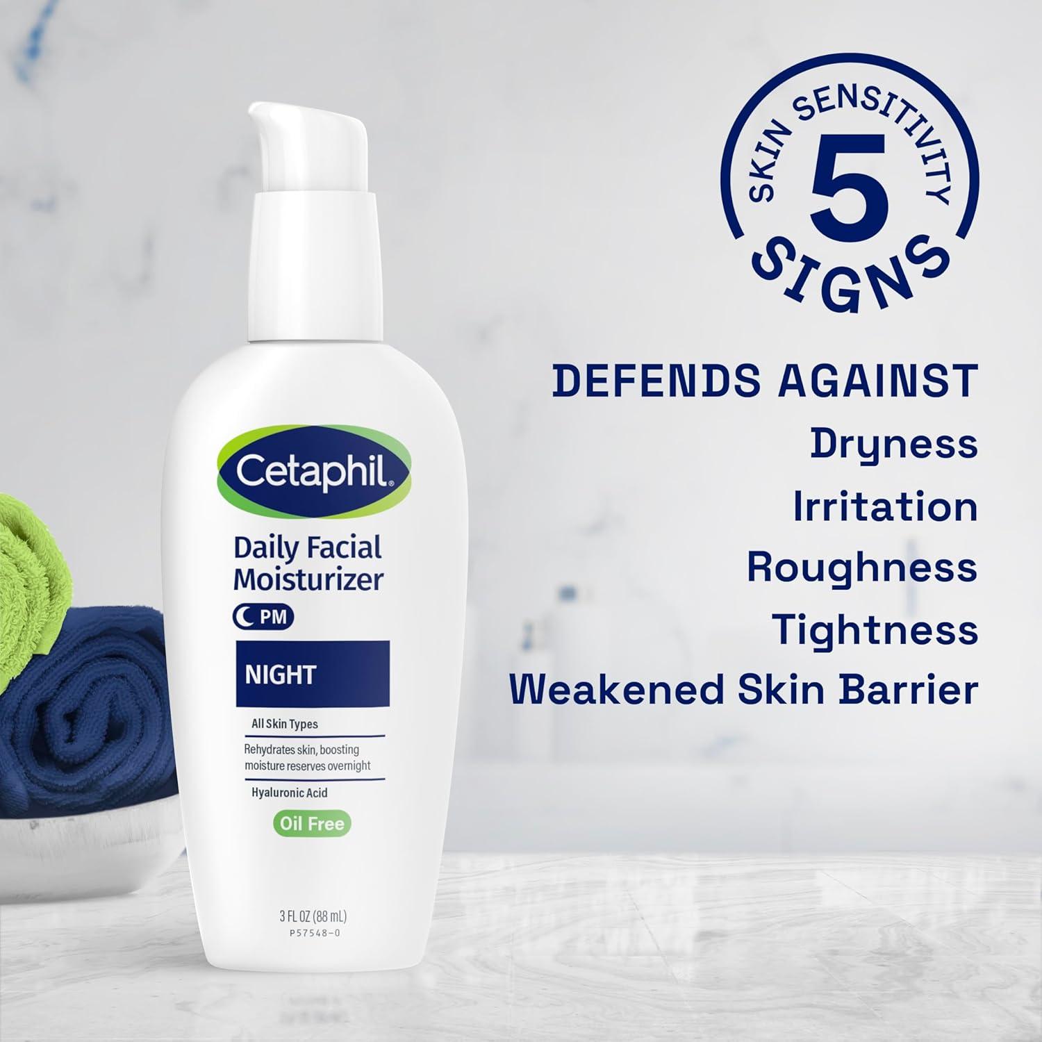 Cetaphil Night Moisturizer for Face, Hydrating Facial Moisturizer with Hyaluronic Acid, For All Skin Types, Lightweight and Non-Comedogenic, Dermatologist Recommended for Sensitive Skin, 3oz(3 Fl Oz (Pack of 1))