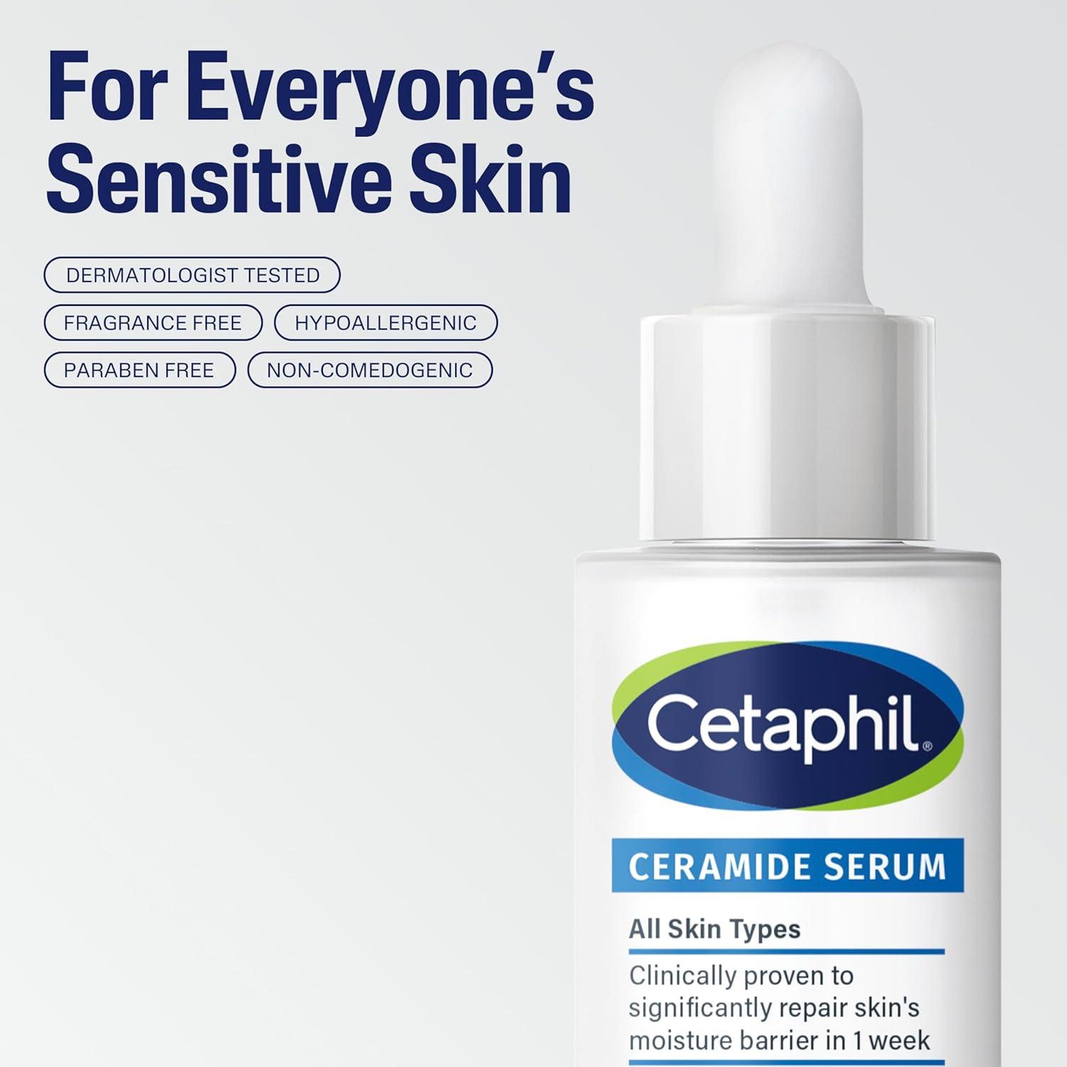 Cetaphil Ceramide Serum, Hydrates and Restores Skin Barrier, Formulated with Ceramides & Centella Asiatica, Designed for Sensitive Skin, Fragrance Free, Dermatologist Tested, 1oz