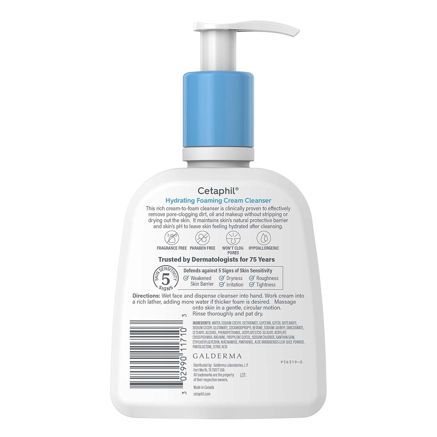 Cetaphil Cream to Foam Face Wash, Hydrating Foaming Cream Cleanser, 16 oz, For Normal to Dry, Sensitive Skin, with Soothing Prebiotic Aloe, Hypoallergenic, Fragrance Free(Unscented)