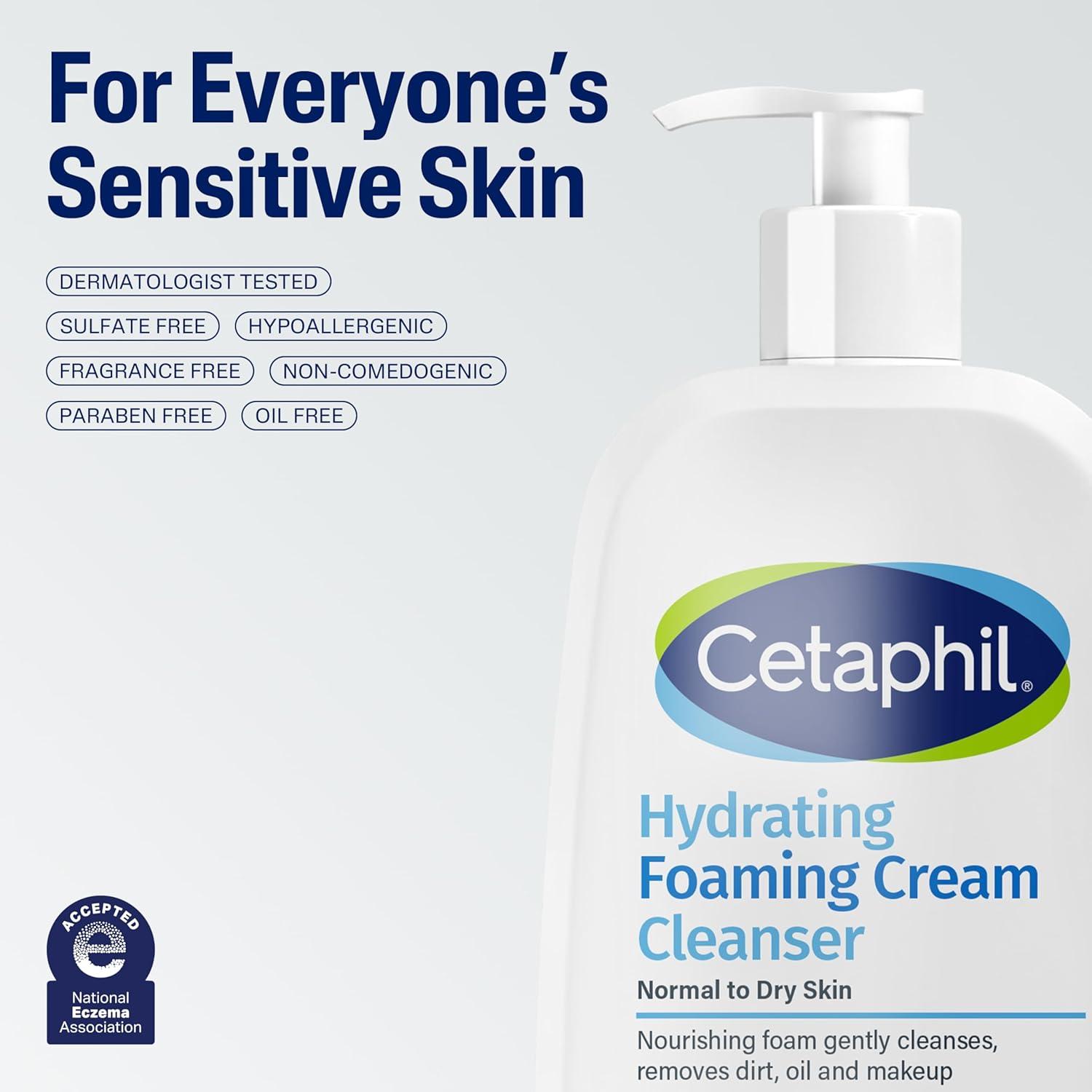 Cetaphil Cream to Foam Face Wash, Hydrating Foaming Cream Cleanser, 16 oz, For Normal to Dry, Sensitive Skin, with Soothing Prebiotic Aloe, Hypoallergenic, Fragrance Free(Unscented)