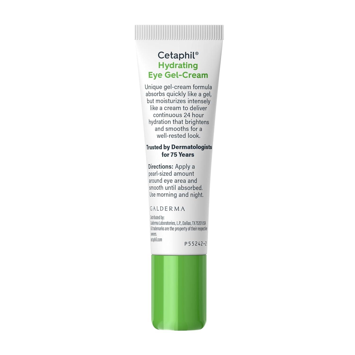Cetaphil Hydrating Eye Gel-Cream, With Hyaluronic Acid, 0.5 Fl oz, Brightens and Smooths Under Eyes, 24 Hour Hydration for All Skin Types, (Packaging May Vary)