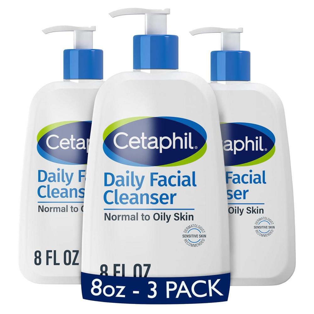 Cetaphil Face Wash, Daily Facial Cleanser for Sensitive, Combination to Oily Skin, 20 oz, Gentle Foaming, Soap Free, Hypoallergenic(8oz (Pack of 3))
