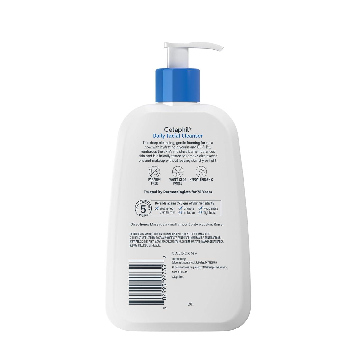 Cetaphil Face Wash, Daily Facial Cleanser for Sensitive, Combination to Oily Skin, 20 oz, Gentle Foaming, Soap Free, Hypoallergenic(8oz (Pack of 3))