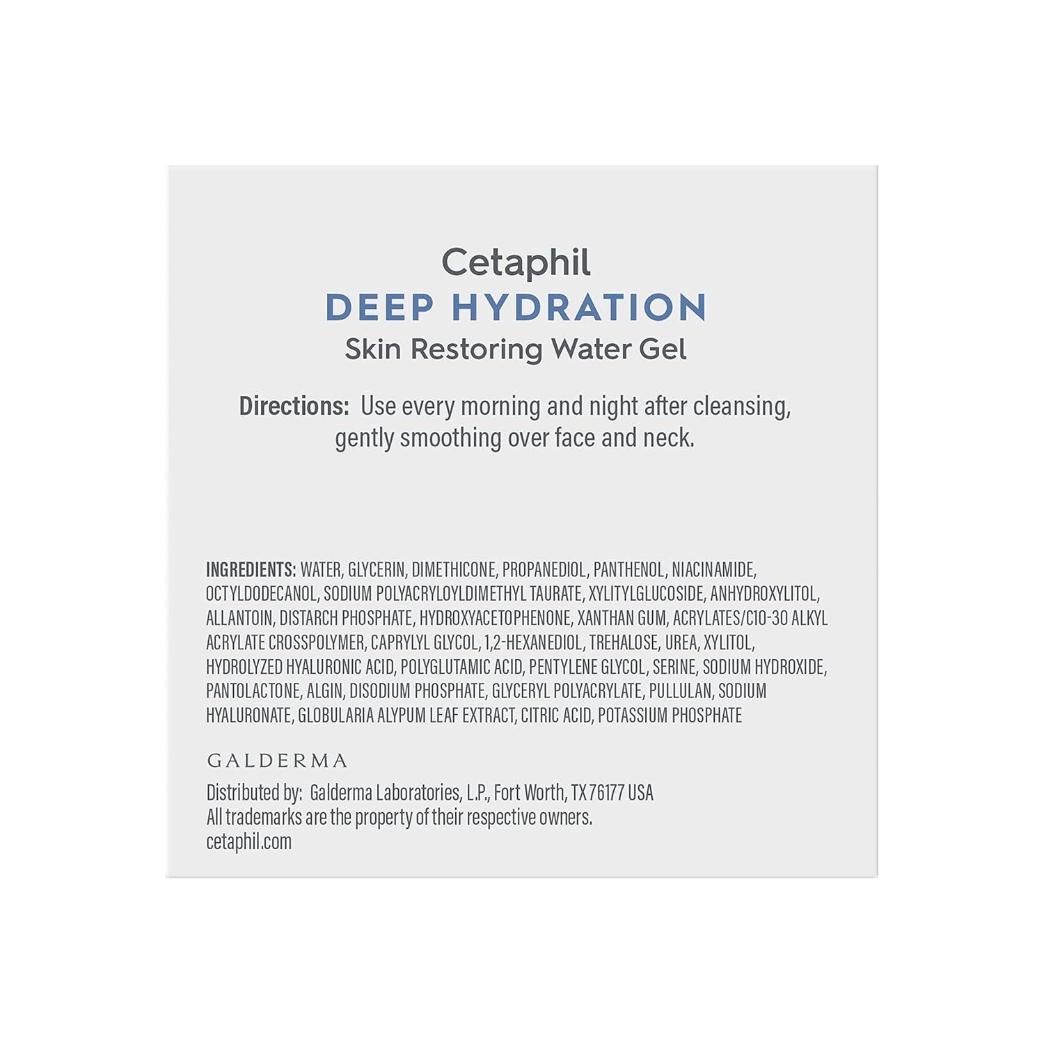 Cetaphil Deep Hydration Skin Restoring Water Gel with Hyaluronic and Polyglutamic Acid, Face Moisturizer, 72 Hour Hydration, For Dry, Dehydrated Sensitive Skin, Fragrance Free, 1.7 oz, Fragrance Free(1.7 Ounce (Pack of 2))