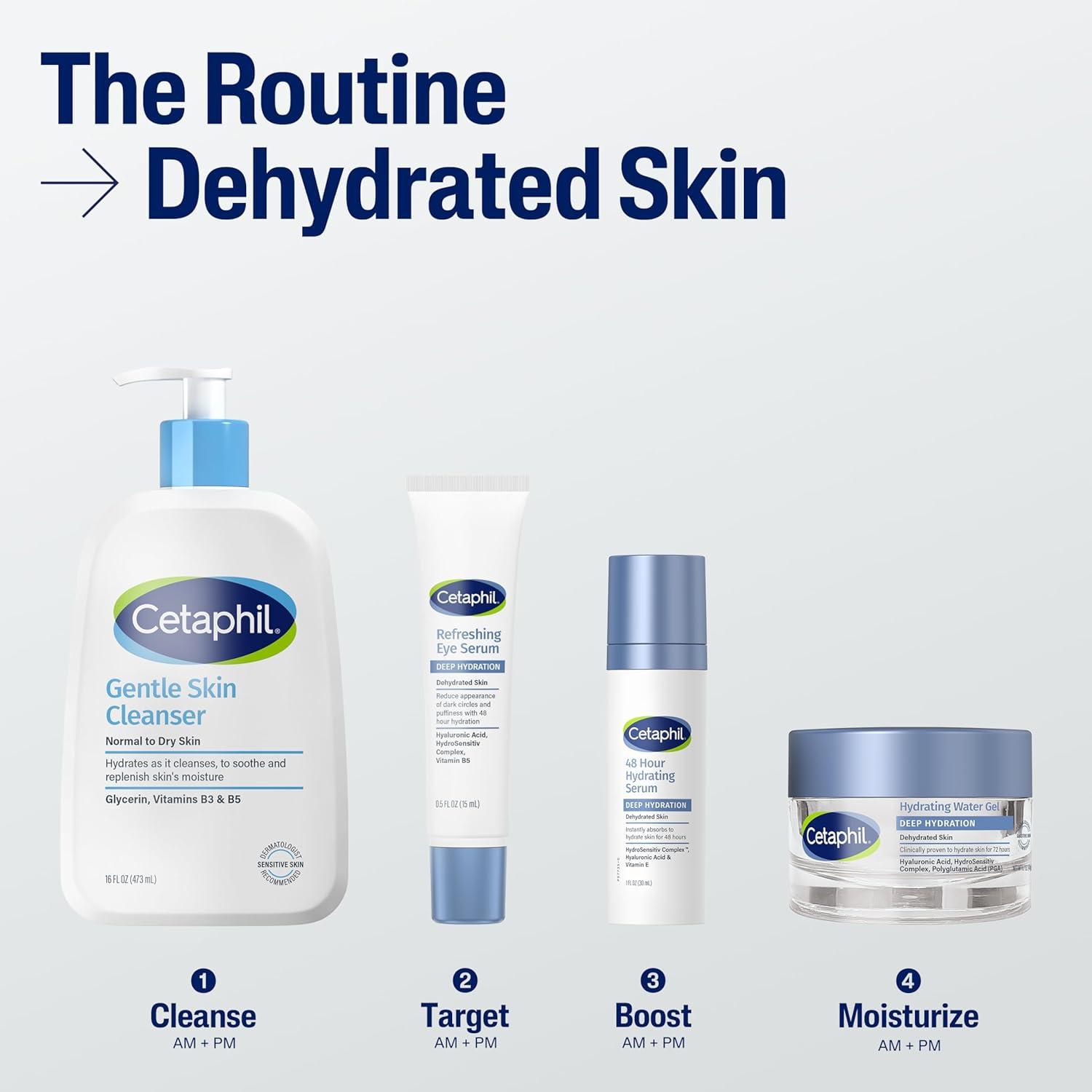 Cetaphil Deep Hydration Skin Restoring Water Gel with Hyaluronic and Polyglutamic Acid, Face Moisturizer, 72 Hour Hydration, For Dry, Dehydrated Sensitive Skin, Fragrance Free, 1.7 oz, Fragrance Free(1.7 Ounce (Pack of 1))