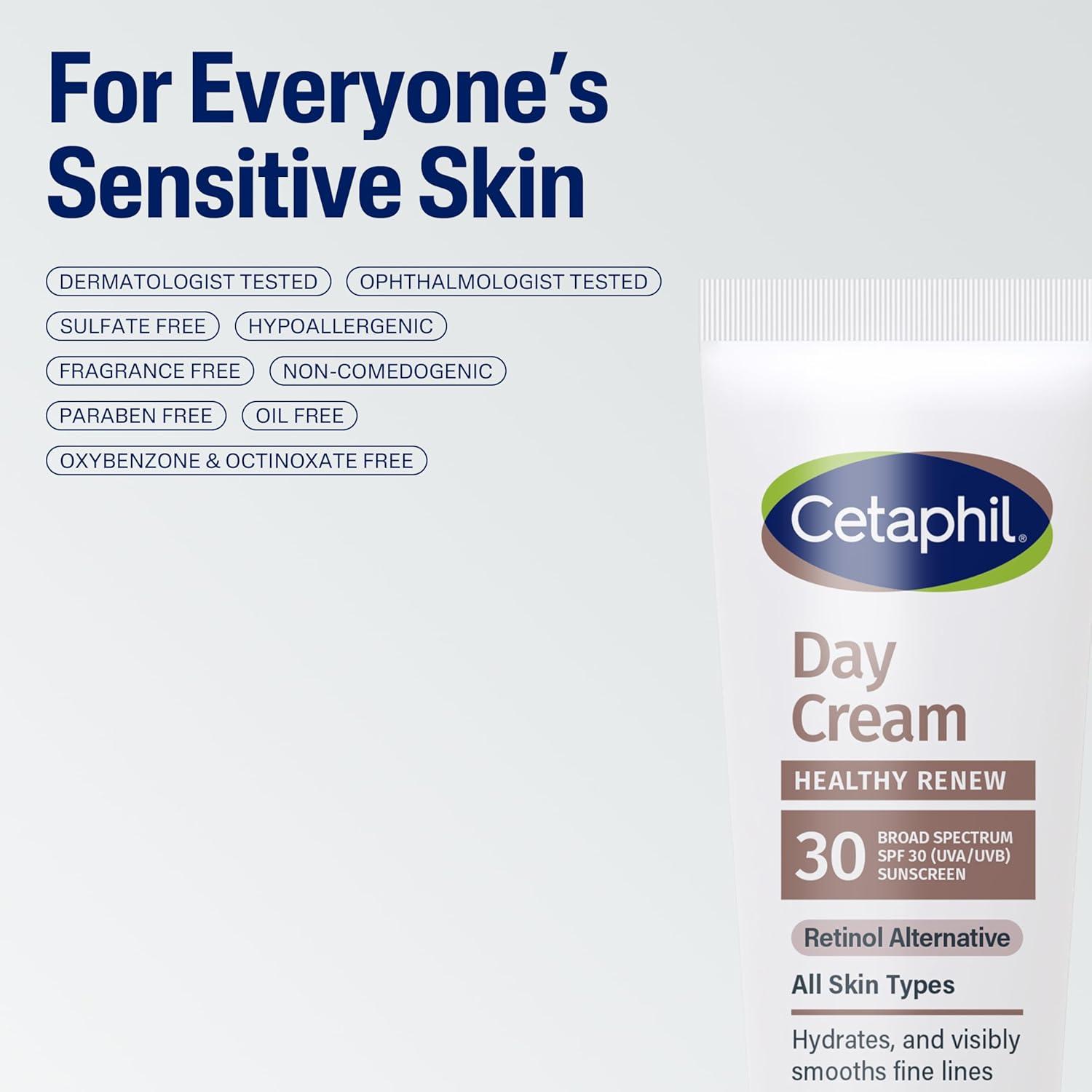 Cetaphil Healthy Renew Moisturizing Day Cream 1.7 Oz, Daily Moisturizer with SPF 30, Skin Tightening Anti Wrinkle Cream for Face with Peptides, Fragrance Free, Retinol Alternative For Sensitive Skin(1.7 Ounce (Pack of 2))