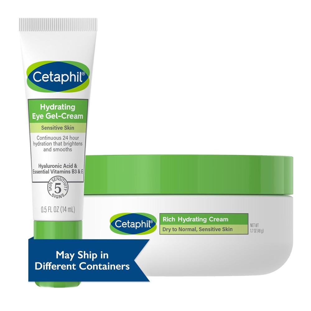 Night & Eye Hydration Set, Rich Hydrating Night Cream(1.7 oz) & Hydrating Eye Gel-Cream ( .5 oz) for Dry Sensitive Skin, for Under-Eye Dark Circles