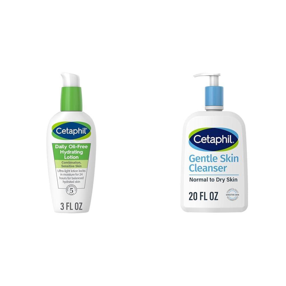 Cetaphil Daily Hydrating Lotion for Face, With Hyaluronic Acid, 3 fl oz Face Wash, Hydrating Gentle Skin Cleanser for Dry To Normal Sensitive Skin, 20oz, Fragrance Free