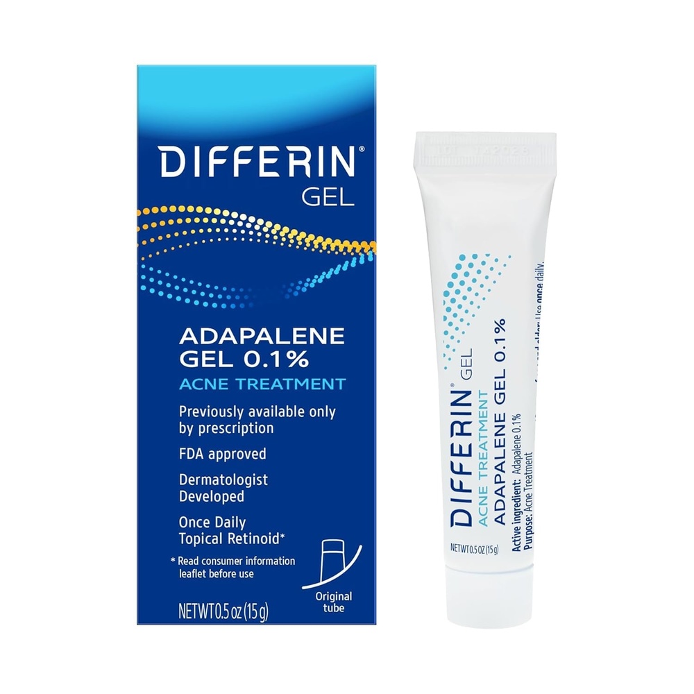 Differin Acne Treatment Gel, 30 Day Supply, Retinoid Treatment for Face with 0.1% Adapalene, Gentle Skin Care for Acne Prone Sensitive Skin, 15g Tube (Packaging May Vary)(Tube)