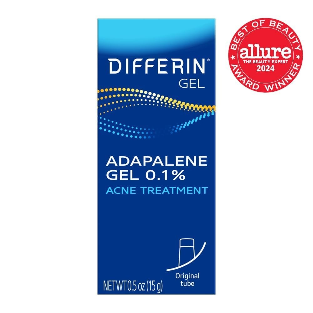 Differin Acne Treatment Gel, 30 Day Supply, Retinoid Treatment for Face with 0.1% Adapalene, Gentle Skin Care for Acne Prone Sensitive Skin, 15g Tube (Packaging May Vary)(Tube)