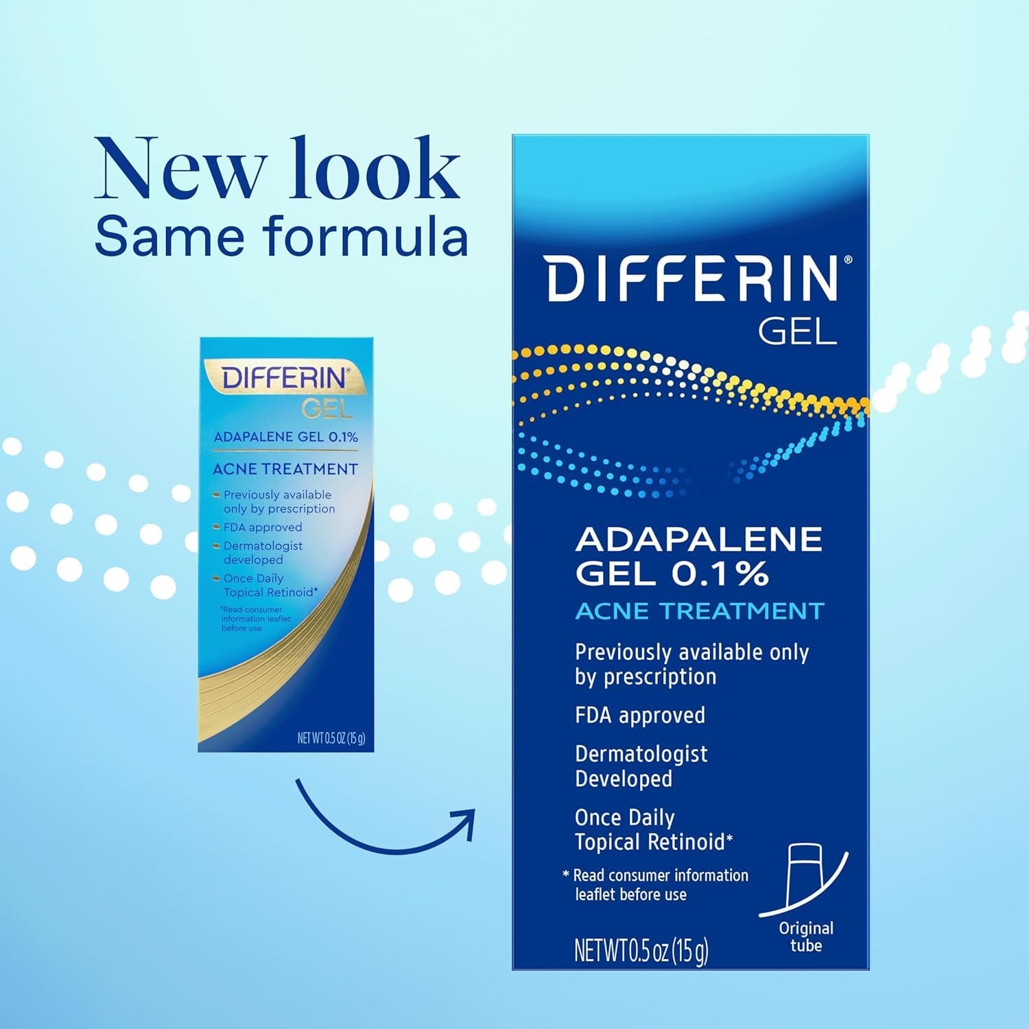 Differin Acne Treatment Gel, 30 Day Supply, Retinoid Treatment for Face with 0.1% Adapalene, Gentle Skin Care for Acne Prone Sensitive Skin, 15g Tube (Packaging May Vary)(Tube)
