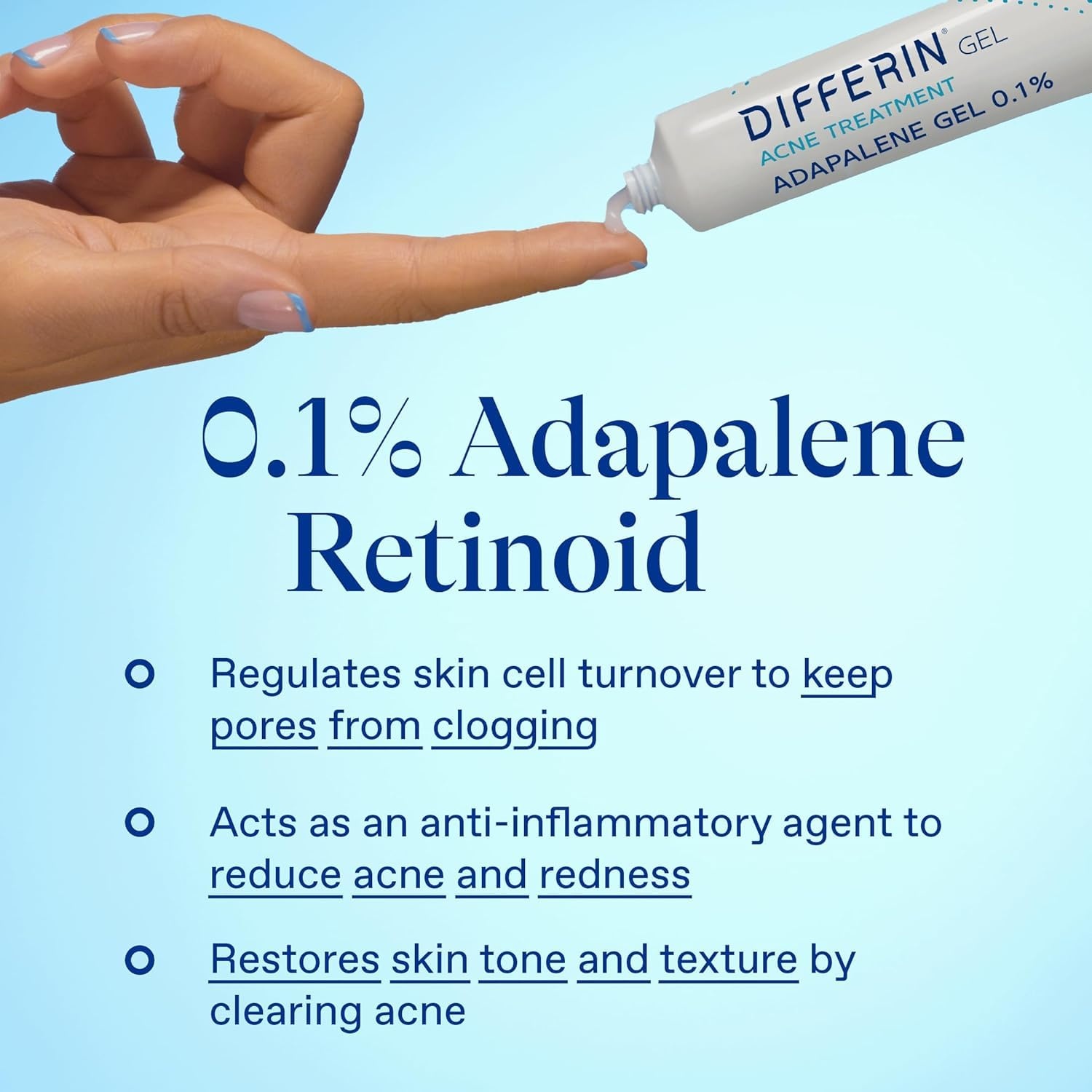 Differin Acne Treatment Gel, 30 Day Supply, Retinoid Treatment for Face with 0.1% Adapalene, Gentle Skin Care for Acne Prone Sensitive Skin, 15g Tube (Packaging May Vary)(Tube)