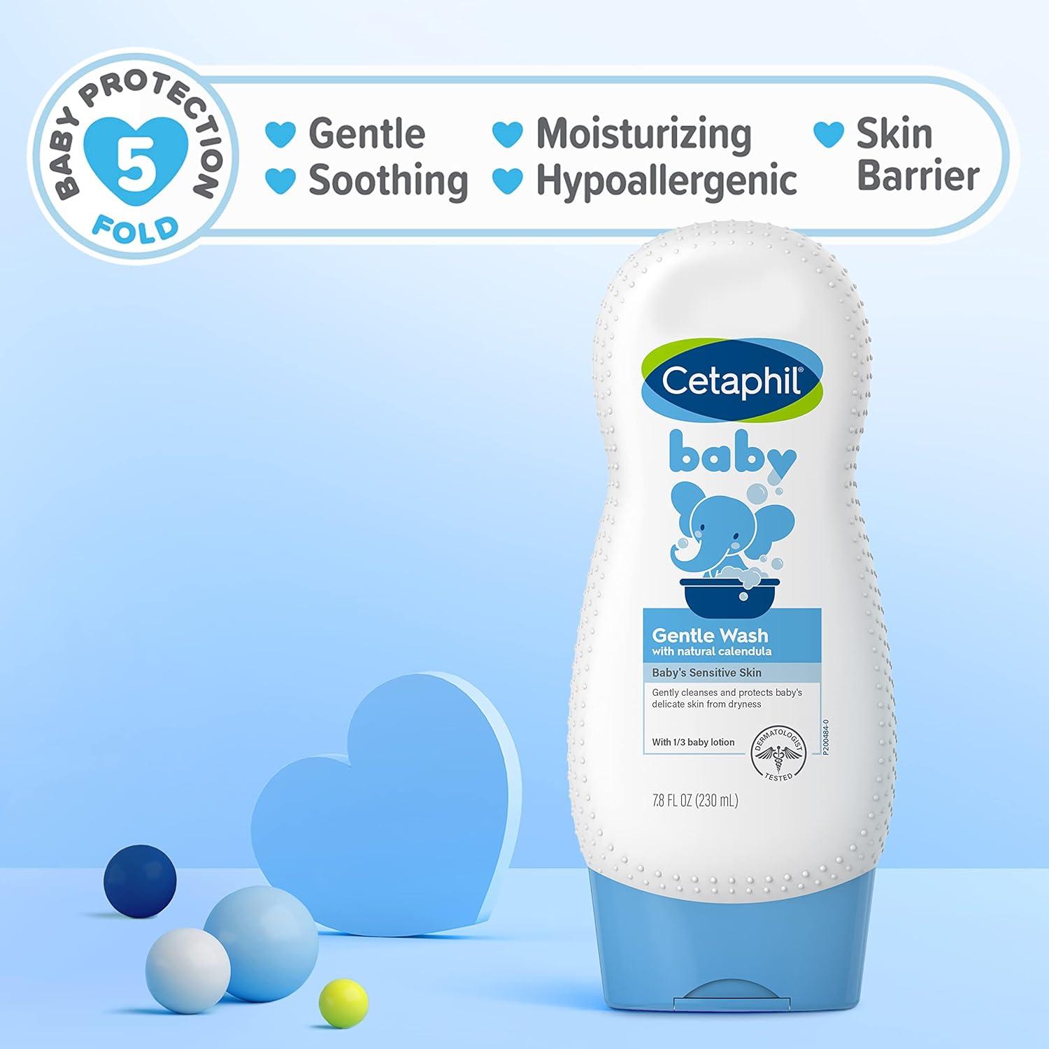 Cetaphil Baby Body Wash with Half Baby Lotion, Gentle Wash with Organic Calendula, Soothes Dry, Sensitive Skin for Everyday Use, Gentle Fragrance, Soap Free, Hypoallergenic, 7.8oz(7.8 Fl Oz (Pack of 1))