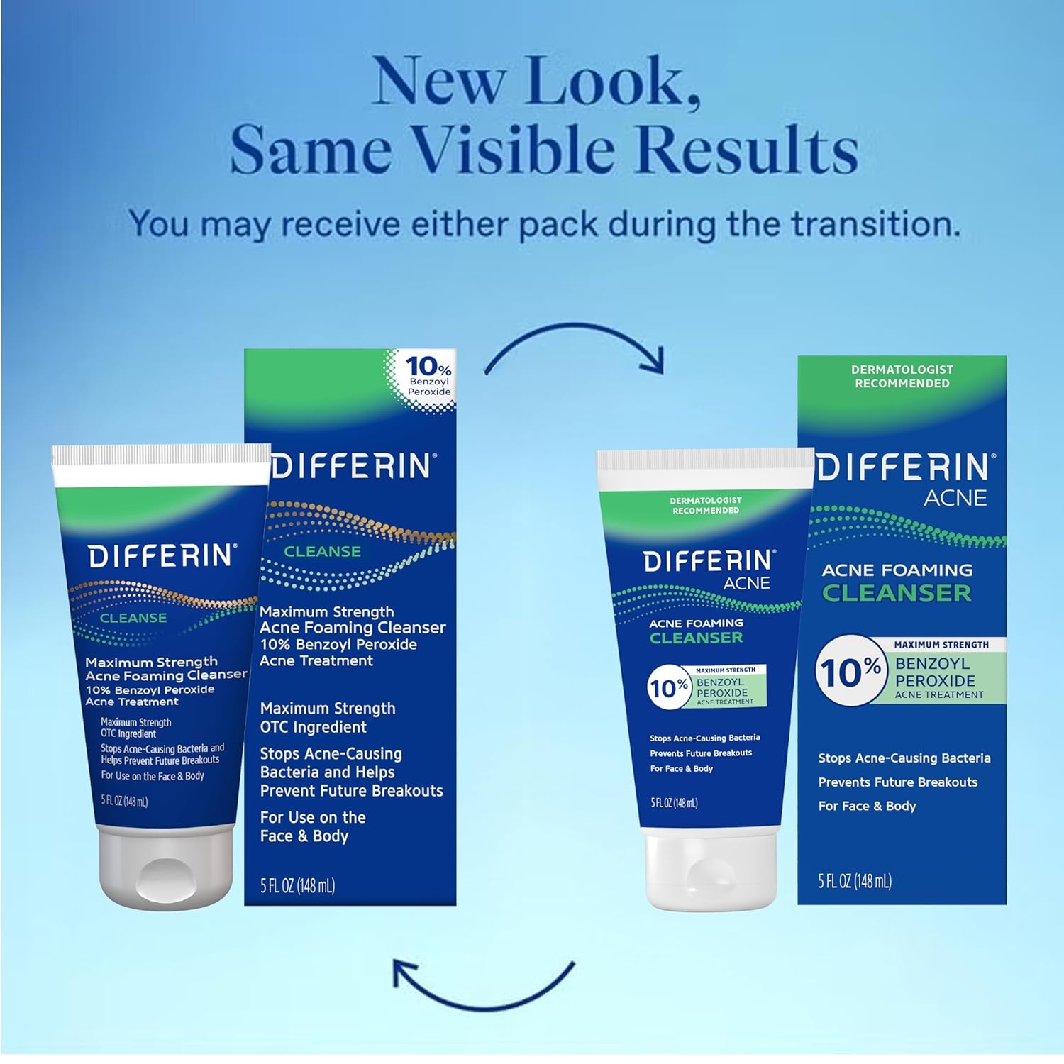 Differin Acne Face Wash with 10% Benzoyl Peroxide, Maximum Strength OTC Acne Foaming Cleanser, Fast Acting Acne Treatment for Face and Body, 5 oz.(NEW 5oz)