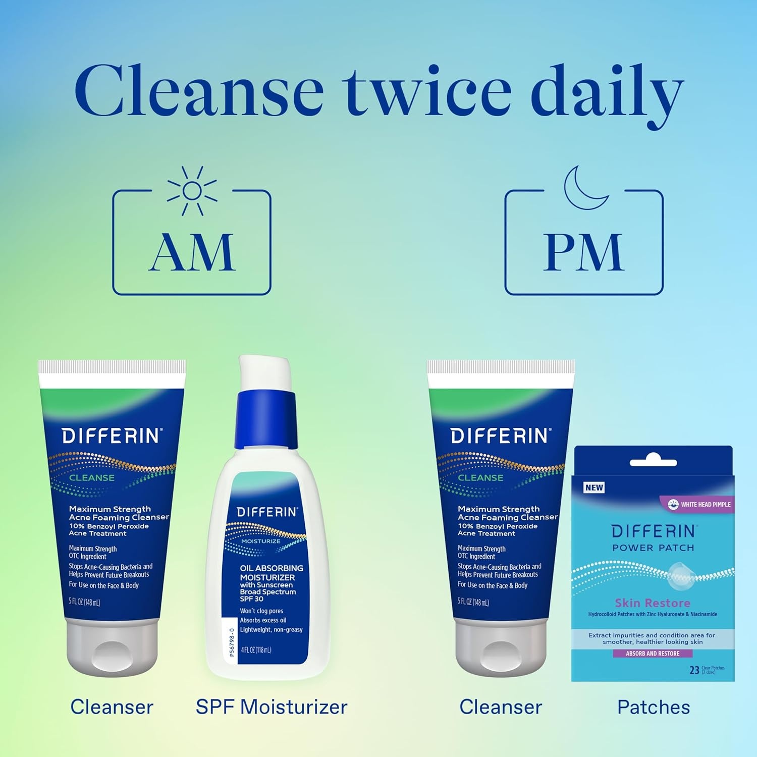 Differin Acne Face Wash with 10% Benzoyl Peroxide, Maximum Strength OTC Acne Foaming Cleanser, Fast Acting Acne Treatment for Face and Body, 5 oz.(NEW 5oz)