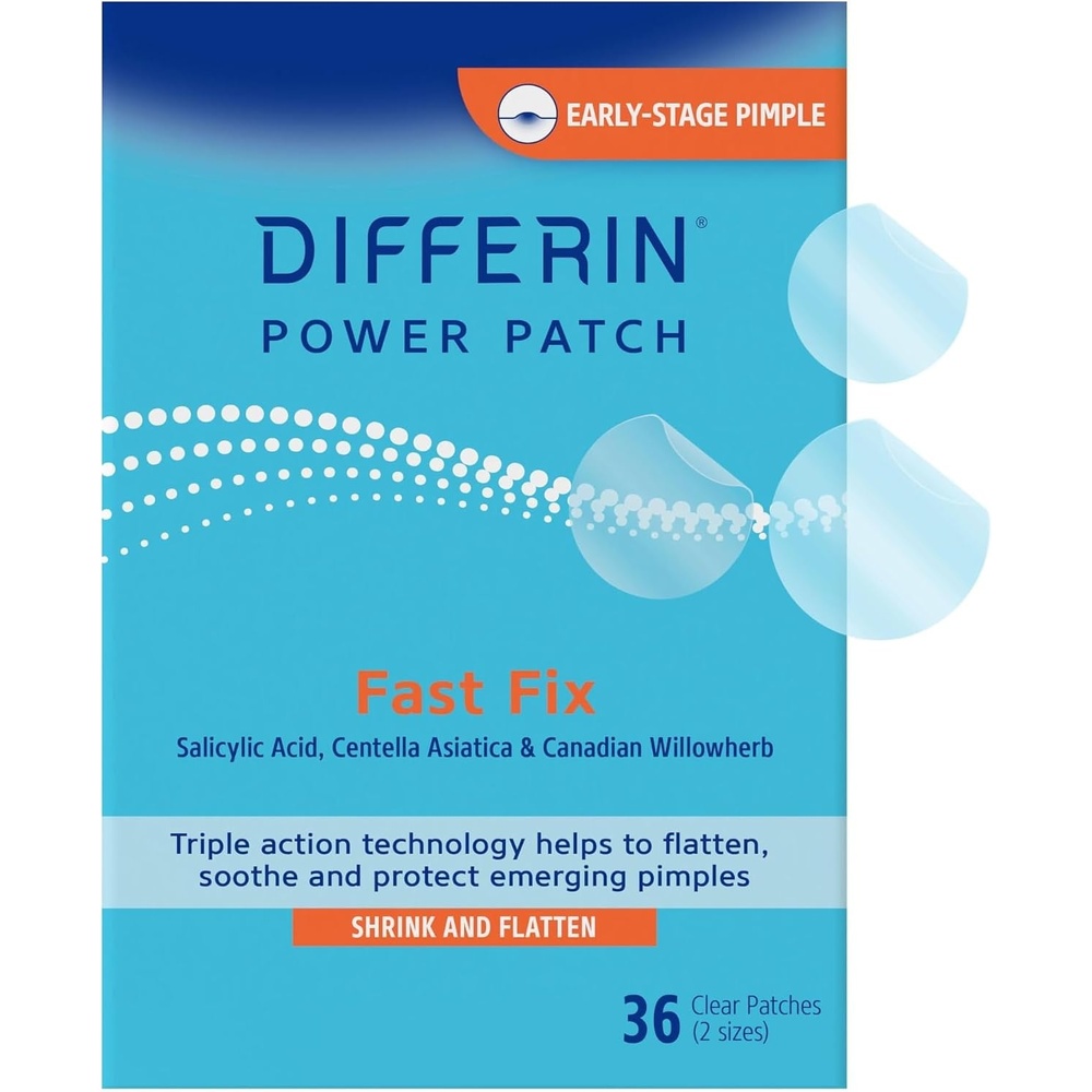 Differin Acne Patches, Pimple Patches for Acne Prone Skin, Formulated with Salicylic Acid and Centella, Fast Triple Action Power Patch for Day & Night, Dermatologist Tested, 36 Count(36 Count (Pack of 12))