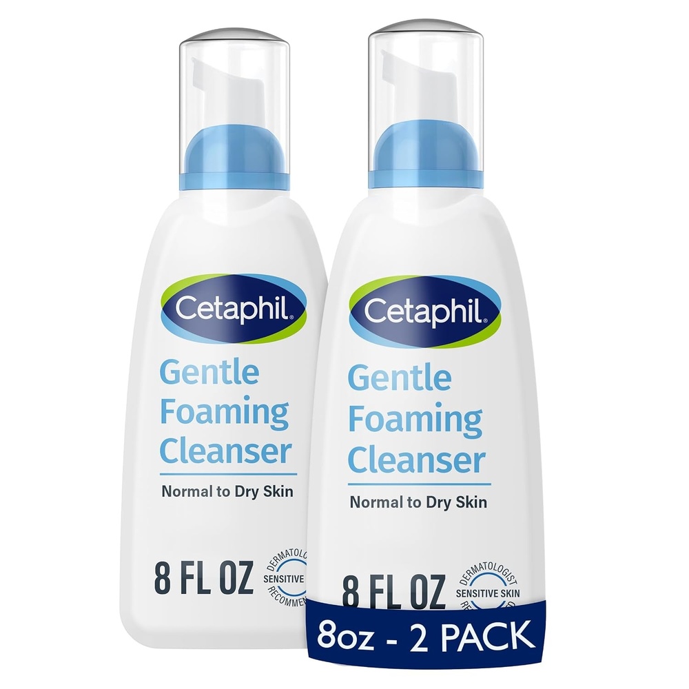 Cetaphil Oil Free Gentle Foaming Cleanser For Dry to Normal, Sensitive Skin, 8oz Pack of 2, Made with Glycerin and Vitamins B5 and E, Dermatologist Tested, Hypoallergenic, Soap and Fragrance Free(OLD  8 oz Pack of 2)