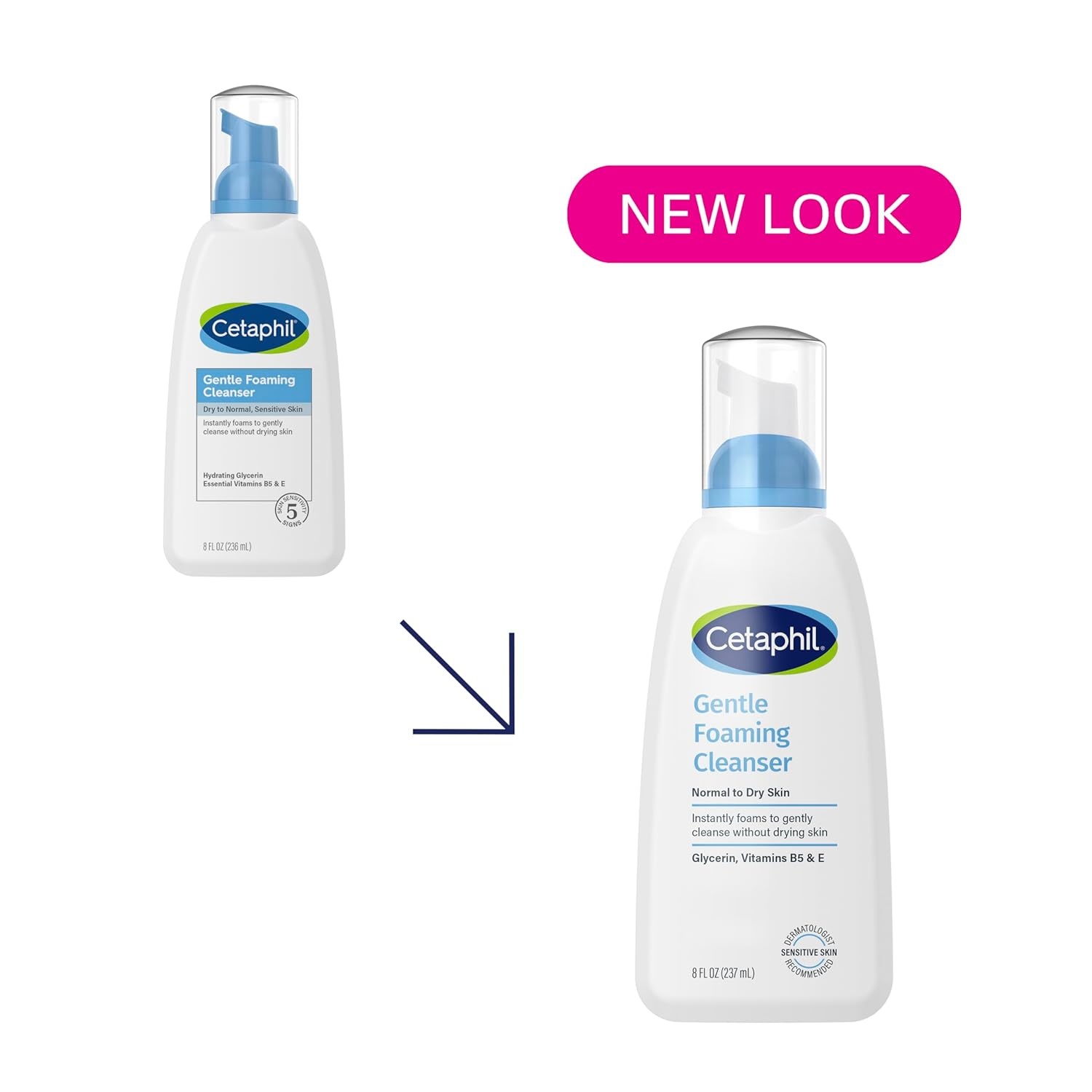 Cetaphil Oil Free Gentle Foaming Cleanser For Dry to Normal, Sensitive Skin, 8oz Pack of 2, Made with Glycerin and Vitamins B5 and E, Dermatologist Tested, Hypoallergenic, Soap and Fragrance Free(OLD  8 oz Pack of 2)