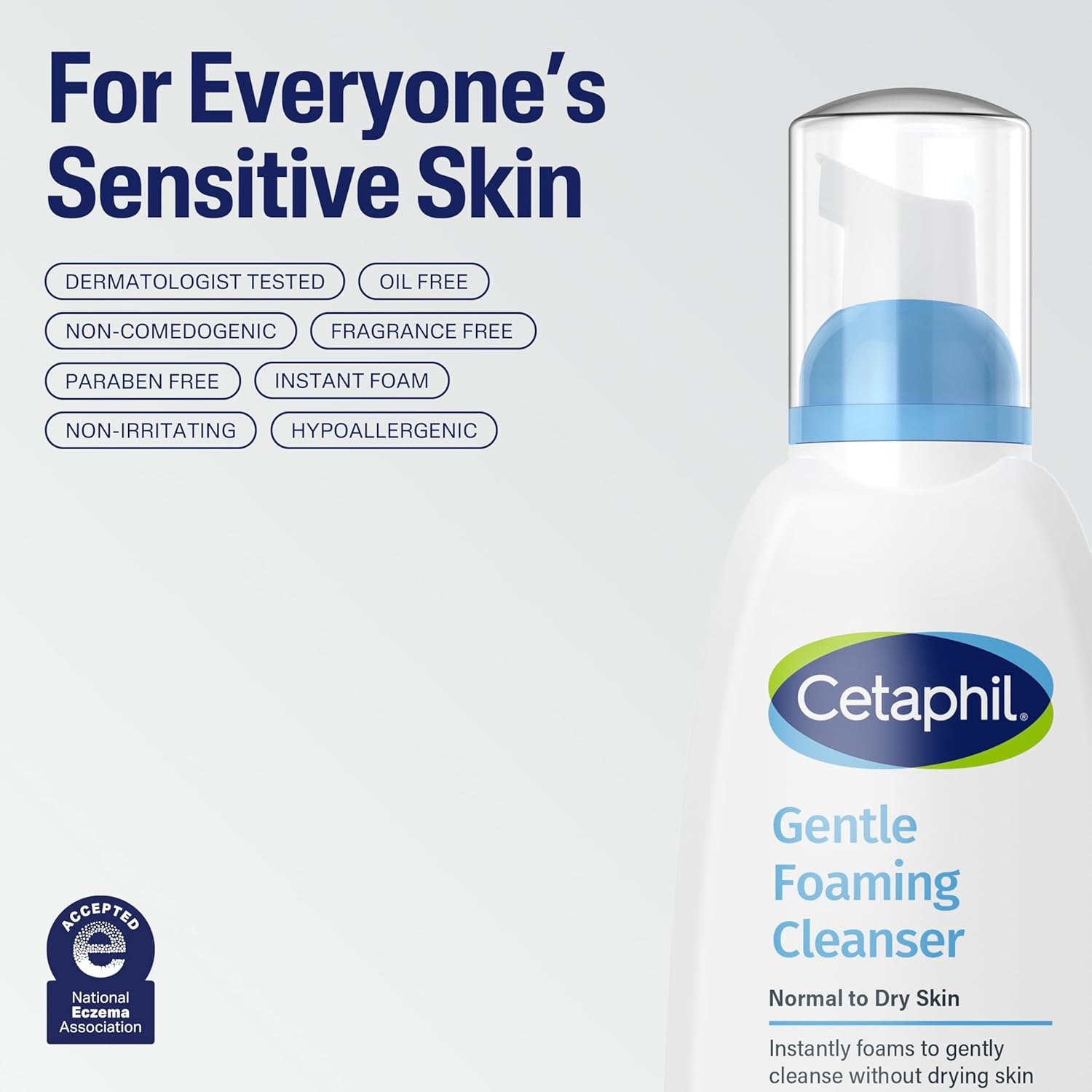 Cetaphil Oil Free Gentle Foaming Cleanser For Dry to Normal, Sensitive Skin, 8oz Pack of 2, Made with Glycerin and Vitamins B5 and E, Dermatologist Tested, Hypoallergenic, Soap and Fragrance Free(OLD  8 oz Pack of 2)
