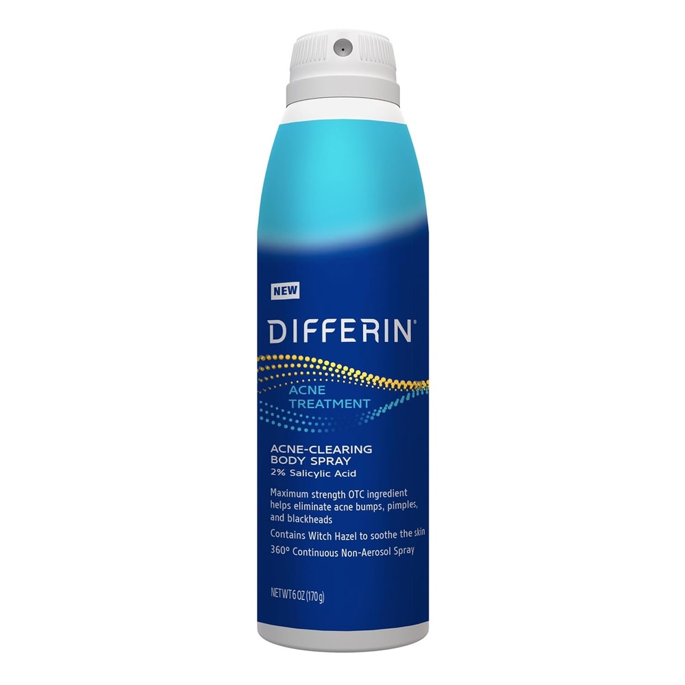 Differin Acne Body Spray, Acne Treatment with Salicylic Acid by the makers of Differin Gel, 360 Formula for Back Acne, Chest and Shoulders, 6 oz | 360 Degree Spray Targets Back, Chest, Shoulders, Salicylic Acid Body Acne Treatment, Dermatologist-Developed,