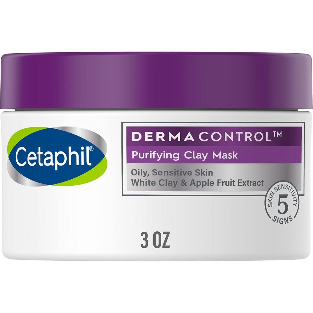 Cetaphil Clay Mask, DermaControl Purifying Clay Face Mask with Bentonite Clay for Blackheads and Pores, Designed for Oily, Sensitive Skin, 3 Oz