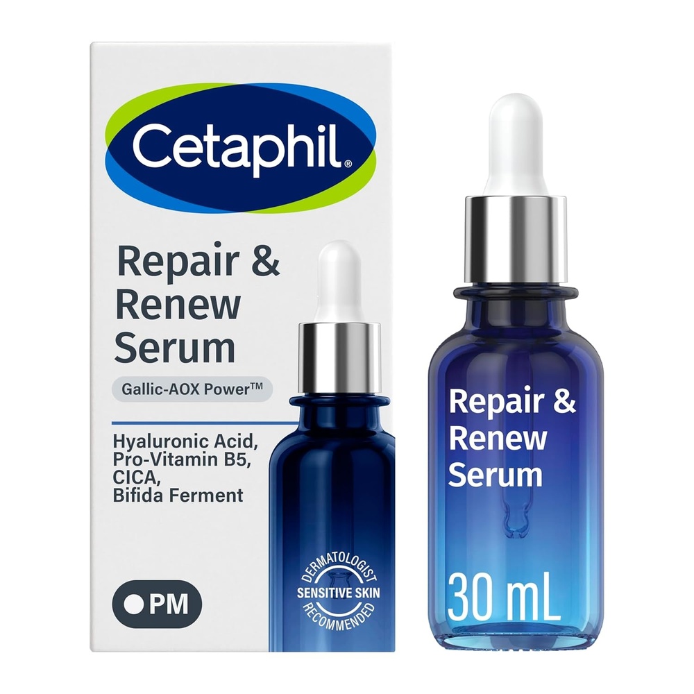 Cetaphil Repair & Renew Night Face Serum, Sensitive Skin, Vitamin E, 1 fl oz