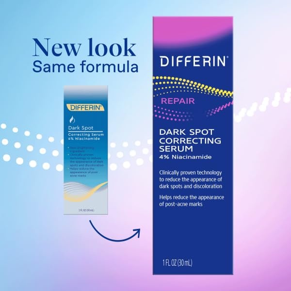 Differin Dark Spot Correcting Face Serum, Dark Spot Correcting Serum by the makers of Differin Gel, Gentle Skin Care for Acne Prone Sensitive Skin, 1 oz (Packaging May Vary)(Dark Spot Serum)