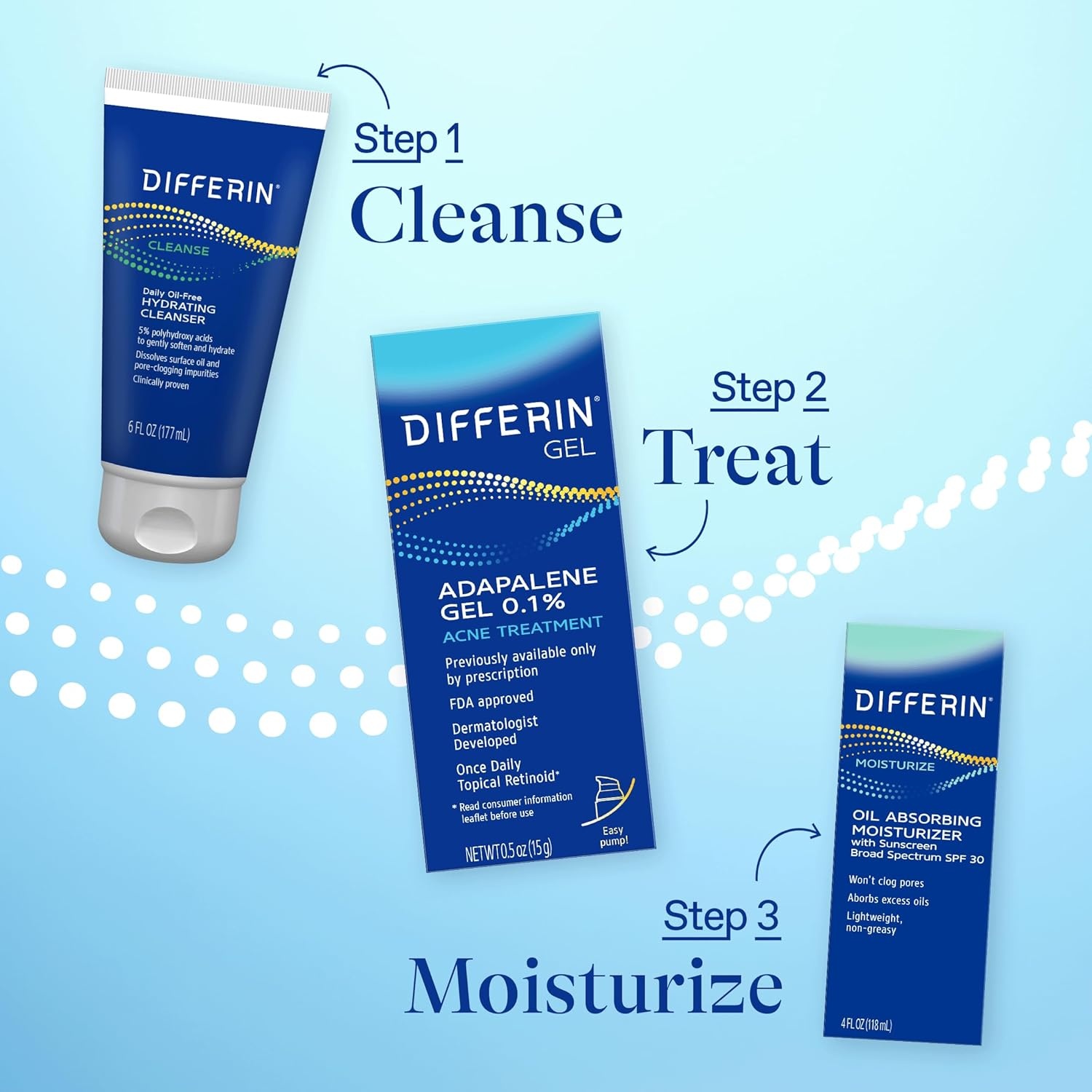 Differin Acne Treatment Gel, 30 Day Supply, Retinoid Treatment for Face with 0.1% Adapalene, Gentle Skin Care for Acne Prone Sensitive Skin, 15g Pump (Packaging May Vary)(15g (30 Day Supply))