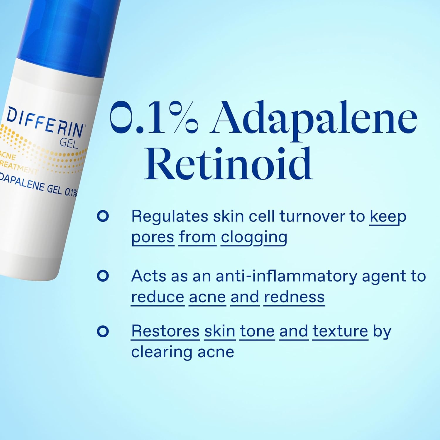 Differin Acne Treatment Gel, 30 Day Supply, Retinoid Treatment for Face with 0.1% Adapalene, Gentle Skin Care for Acne Prone Sensitive Skin, 15g Pump (Packaging May Vary)(15g (30 Day Supply))